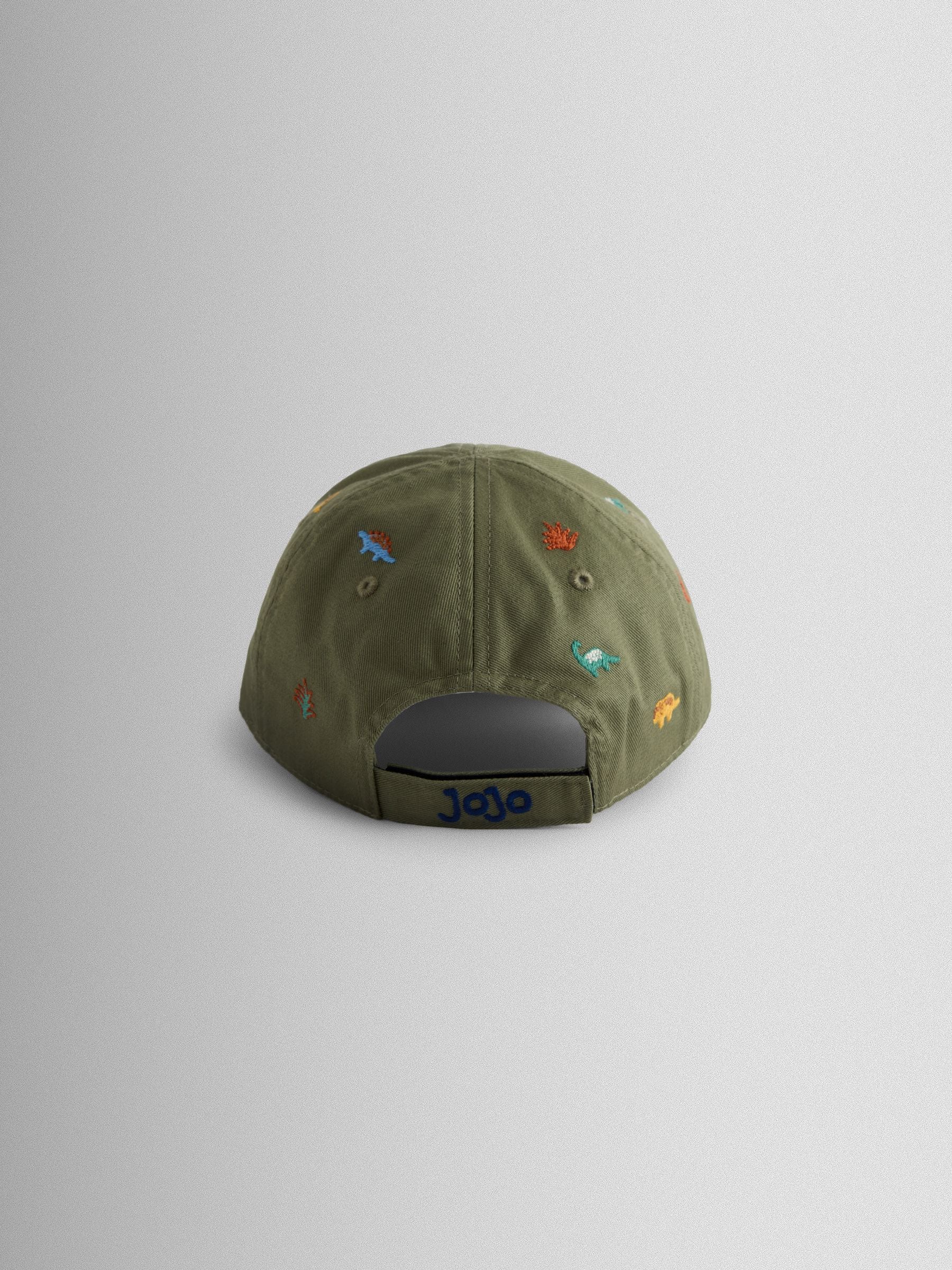 JoJo Maman Bébé khaki green dinosaur embroidered cap (British brand)