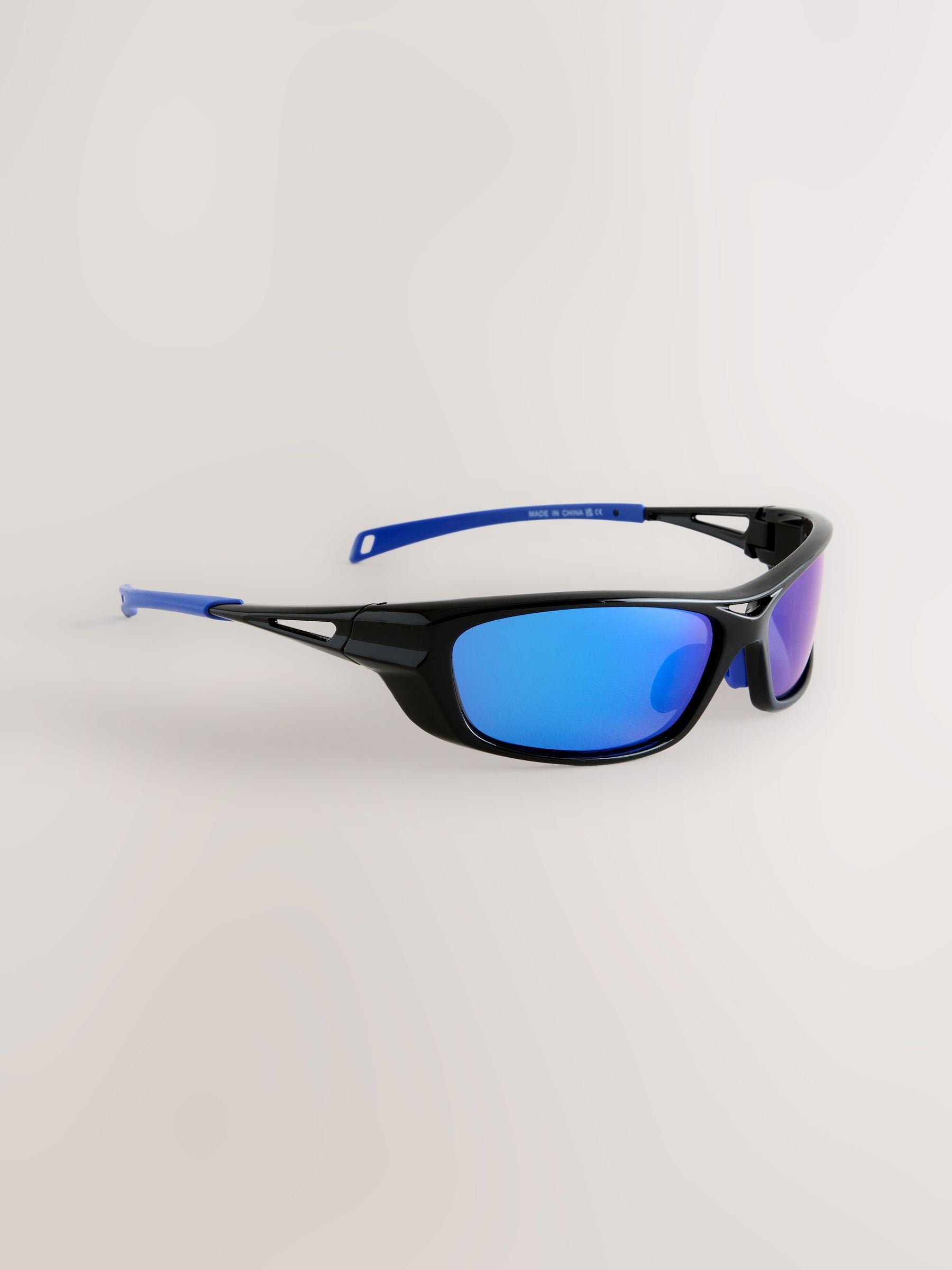 Black blue mirror sport wrap polarised sunglasses (British brand)