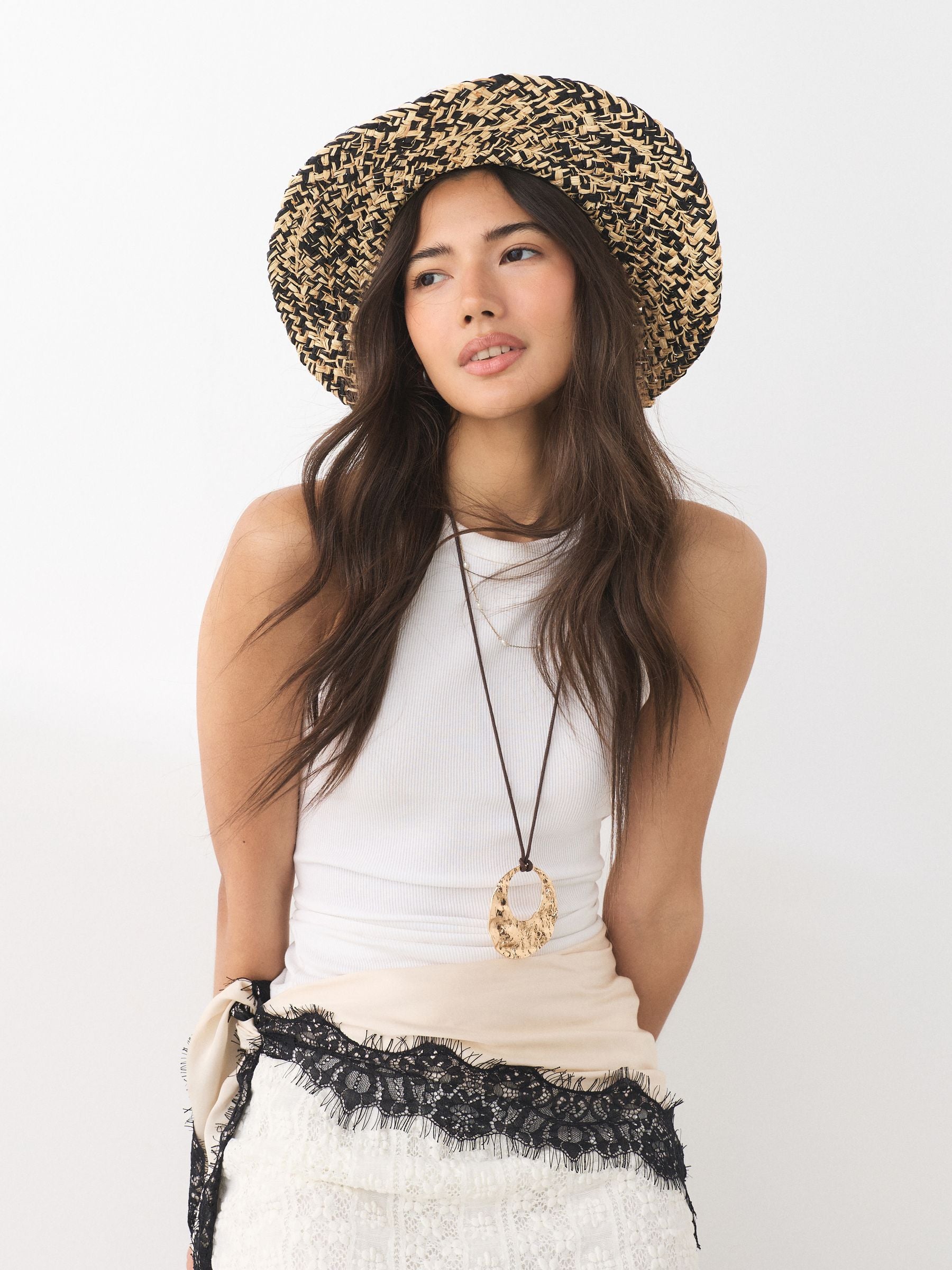 Monochrome twisted straw Panama hat, UK version