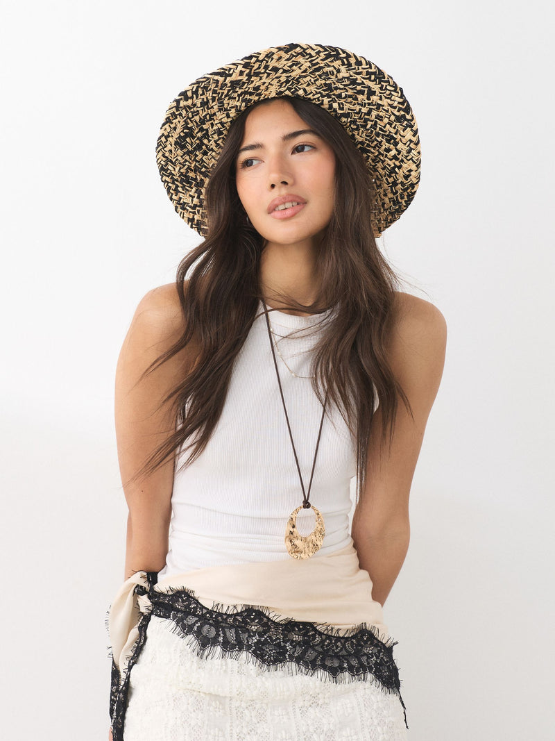 Monochrome twisted straw Panama hat, UK version