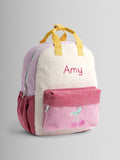 JoJo Maman Bébé pink borg backpack with cherry appliqué (British brand)