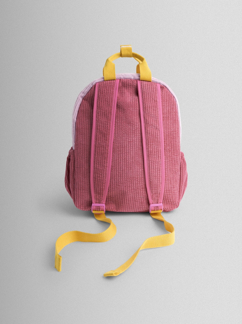 JoJo Maman Bébé pink borg backpack with cherry appliqué (British brand)