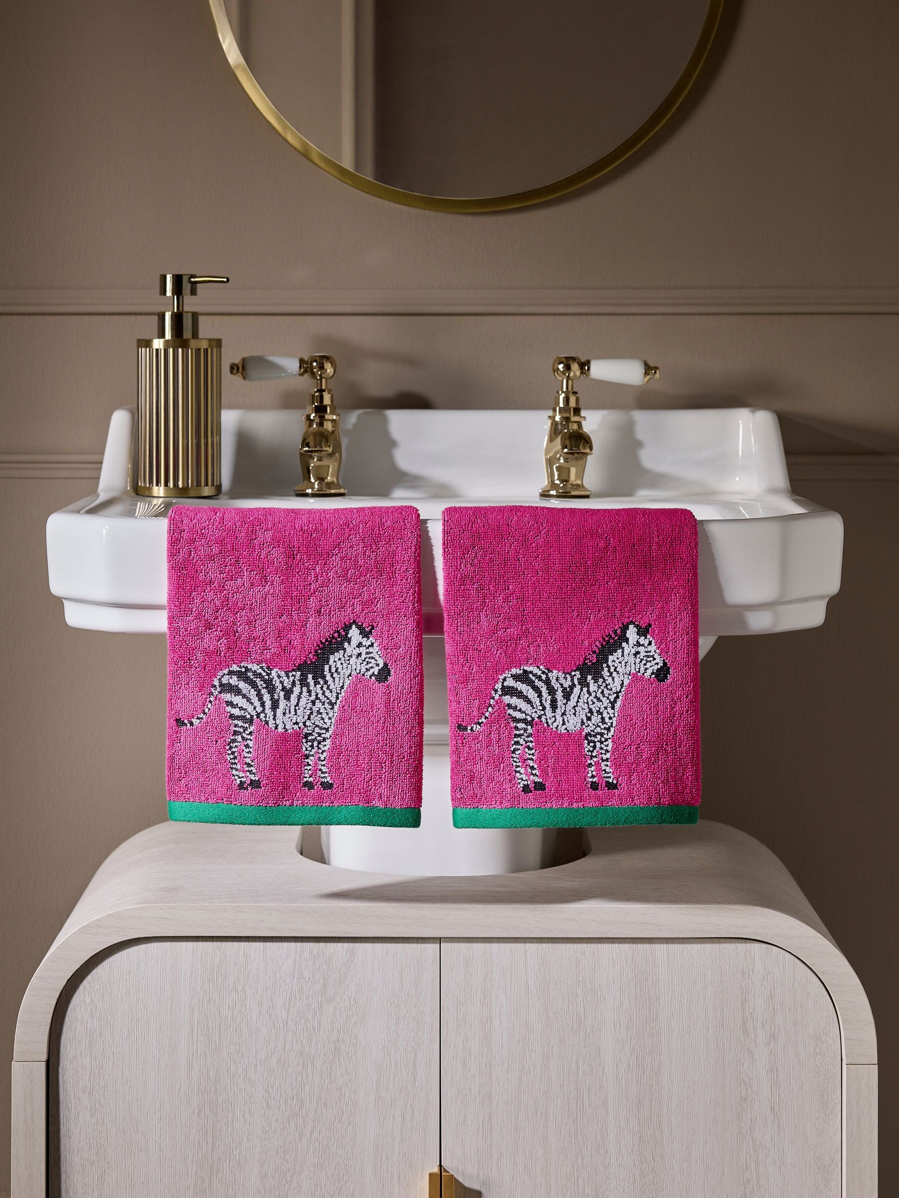 Set of 2 pink zebra cotton face cloths, UK version