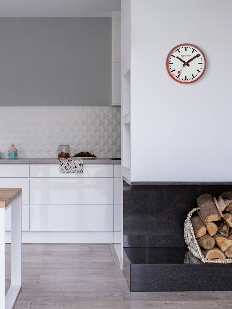 Mondaine white wall clock 25cm, imported from the UK