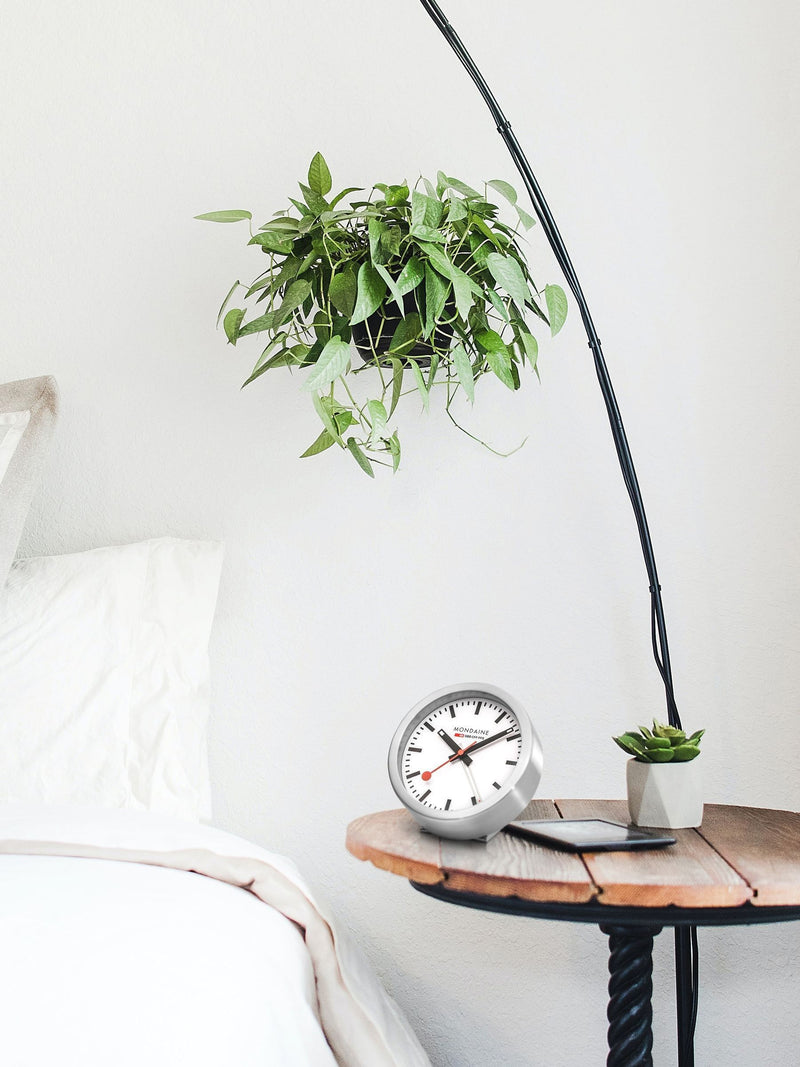 Mondaine white alarm clock 125mm - British product