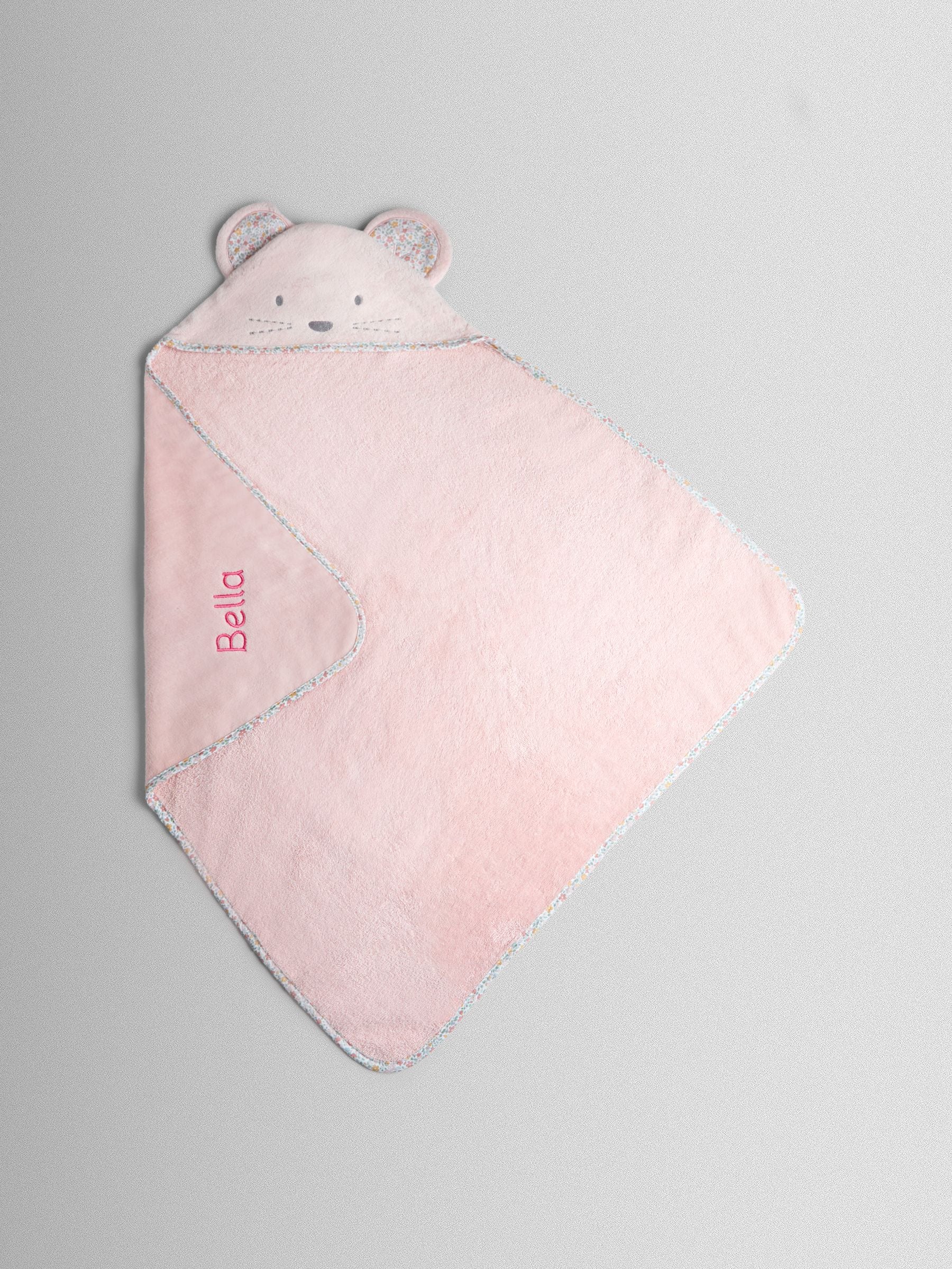 JoJo Maman Bébé pink floral mouse hooded towel 75x75 cm - British product