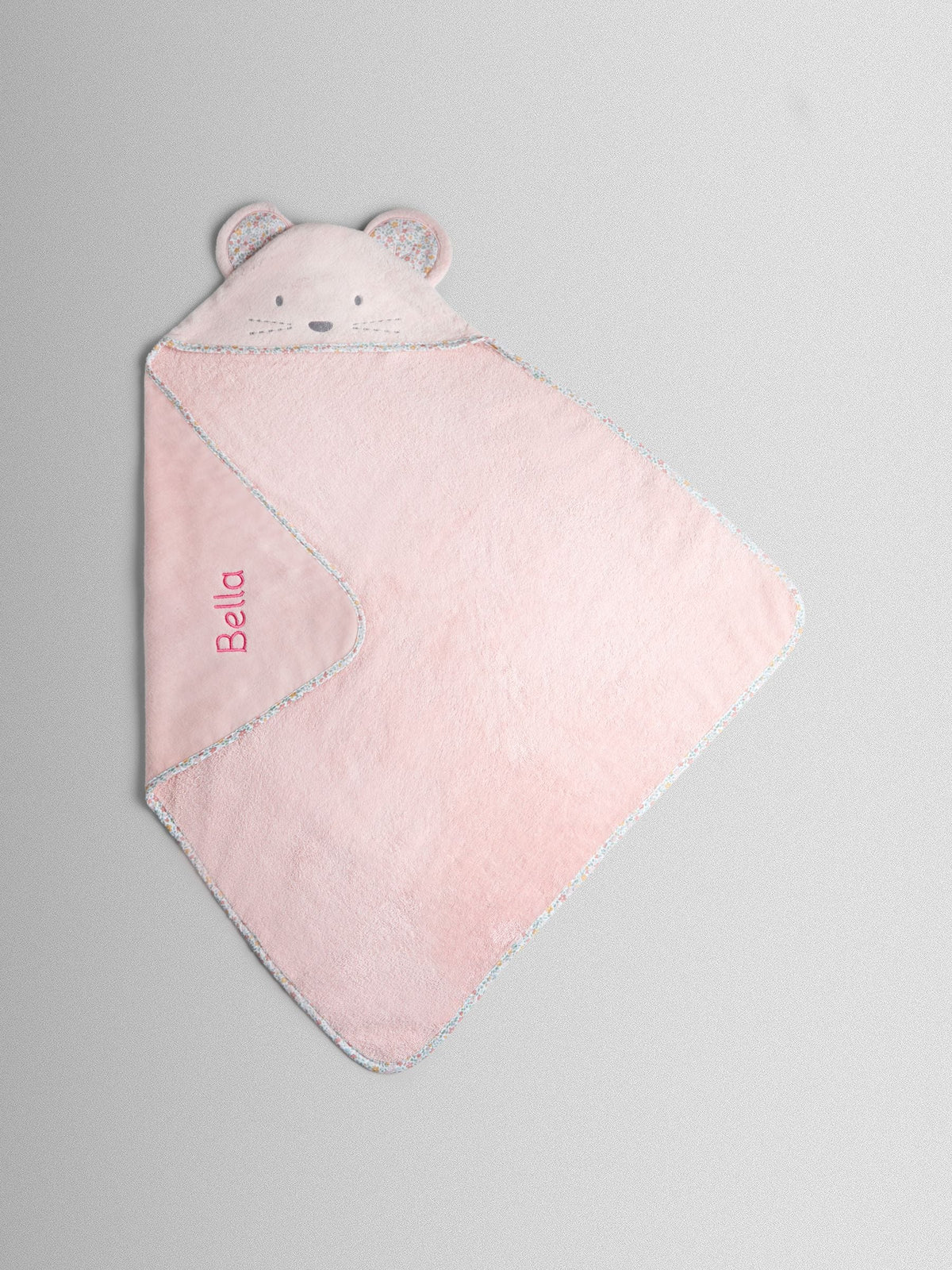 JoJo Maman Bébé pink floral mouse hooded towel 75x75 cm - British product