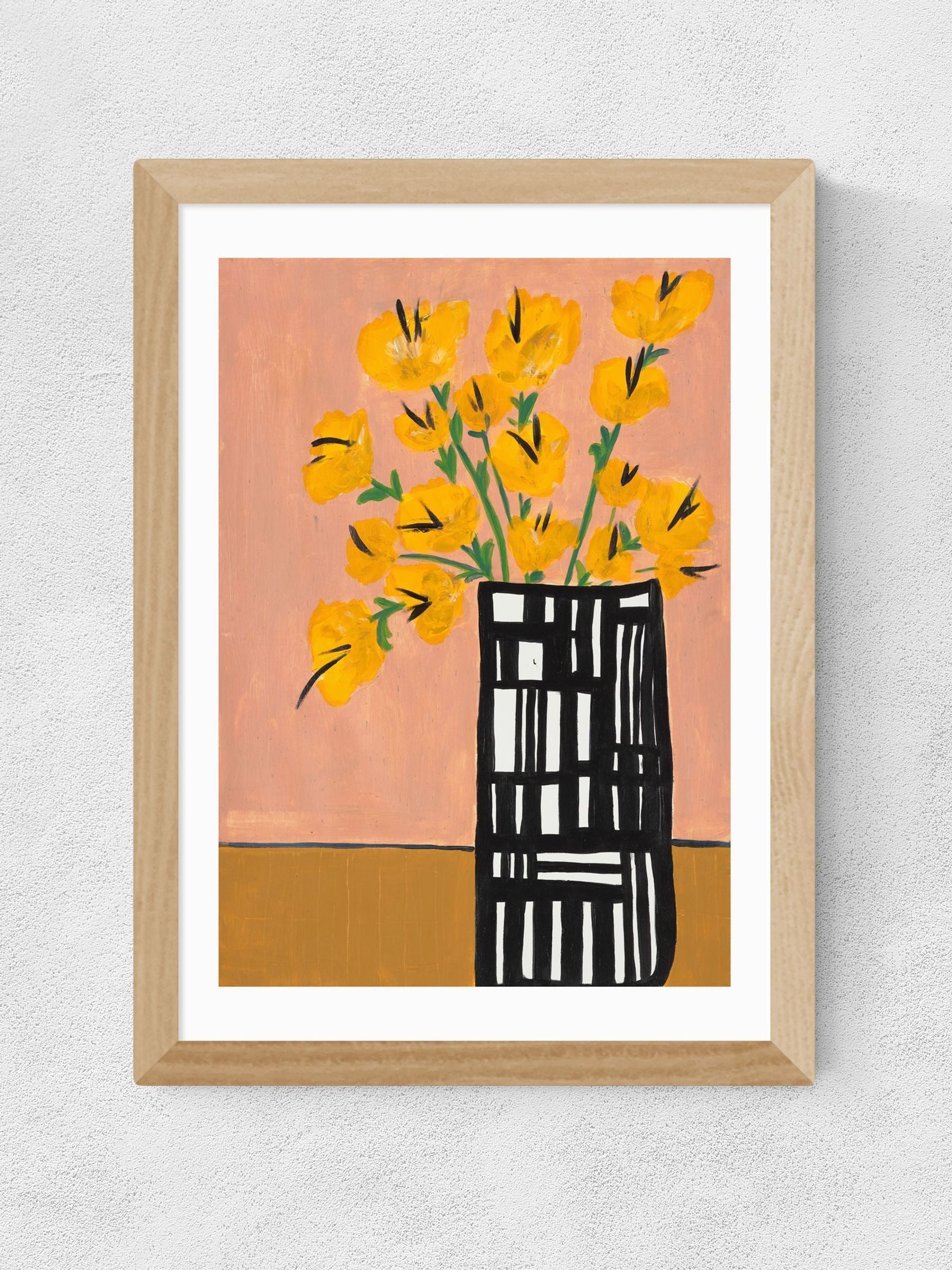 East End Prints Oak Black and White Vase Wall Art Print - British product