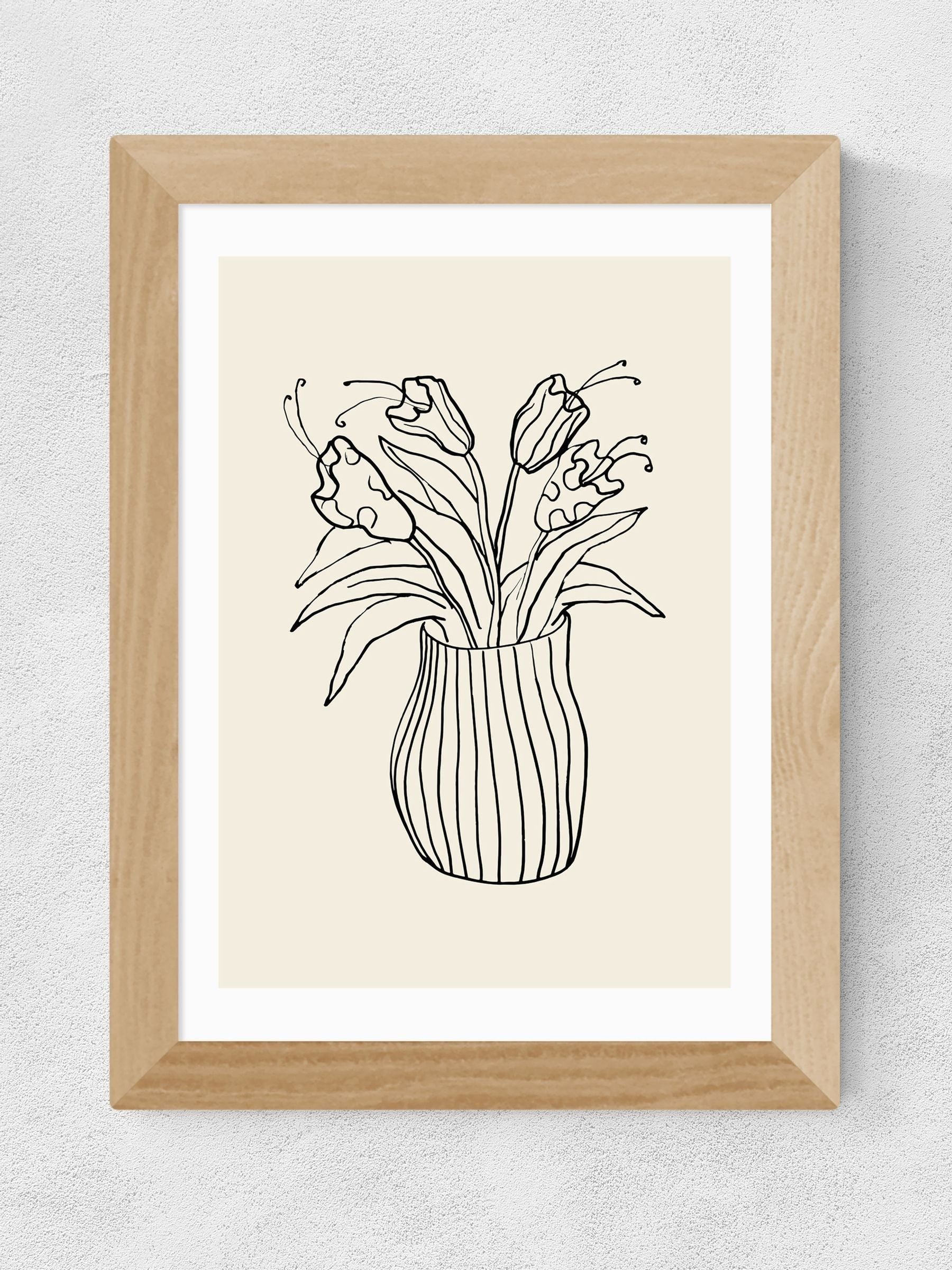 East End Prints oak vase sketch wall art print - British product