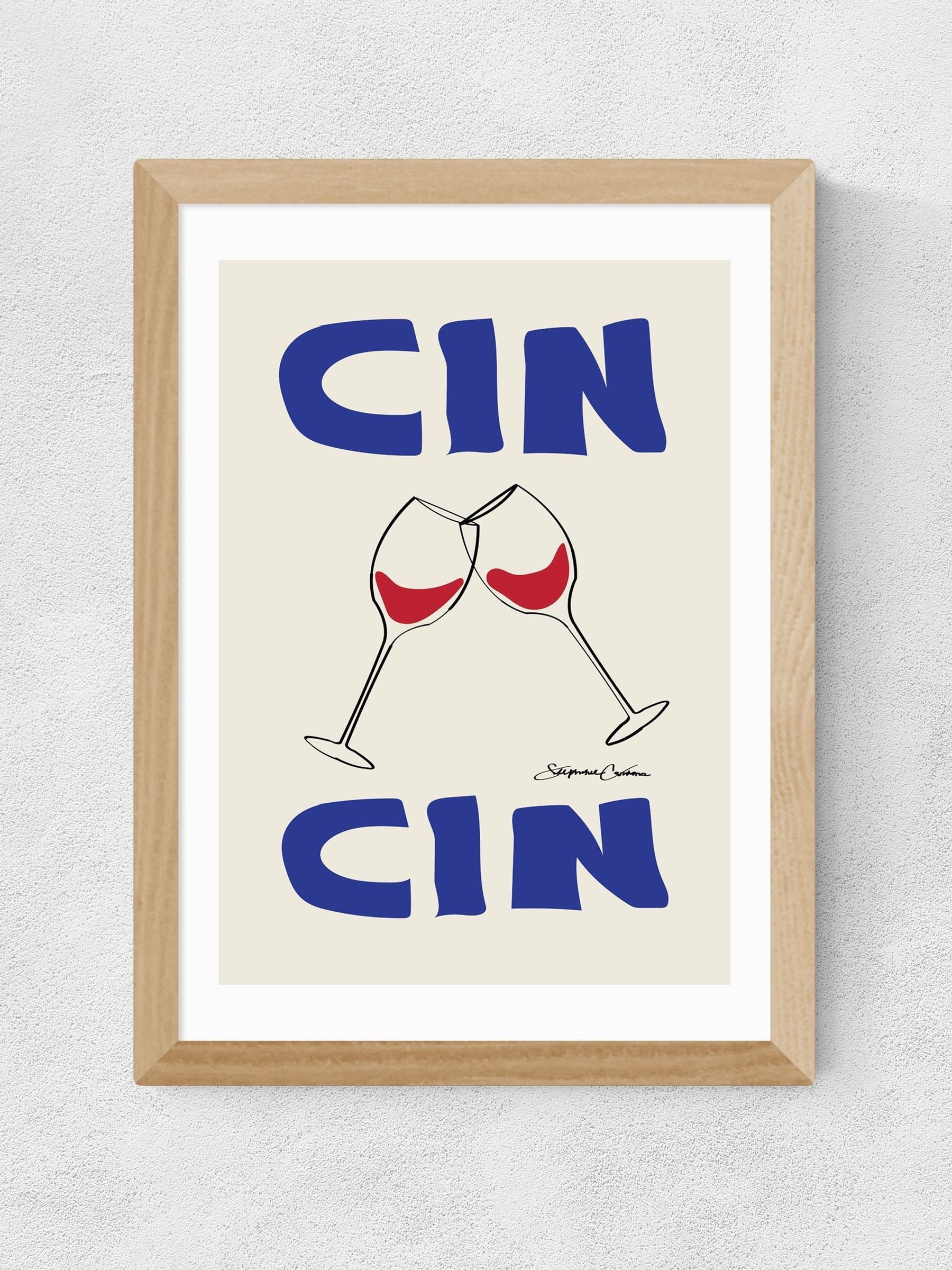 East End Prints White Cin Cin typographic wall art print by Stephie Cardona - British product