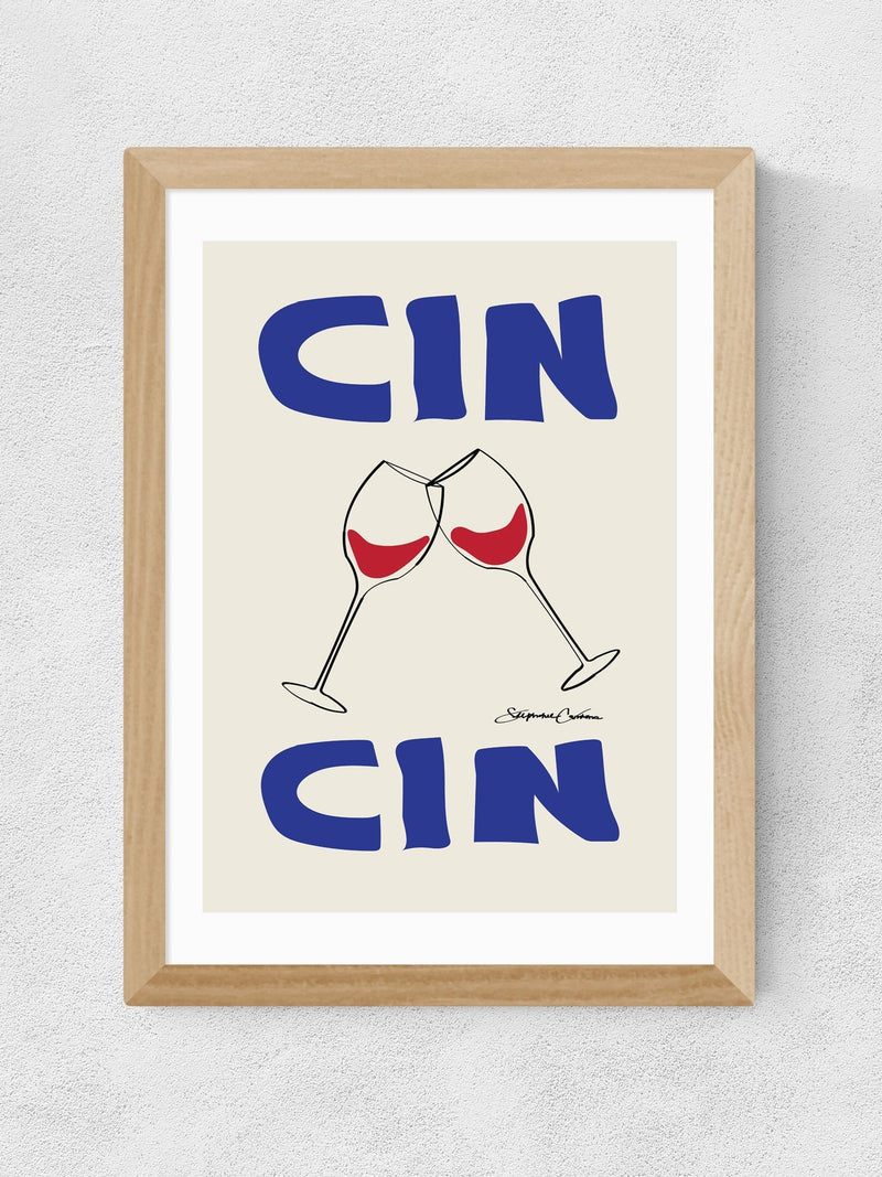 East End Prints White Cin Cin typographic wall art print by Stephie Cardona - British product