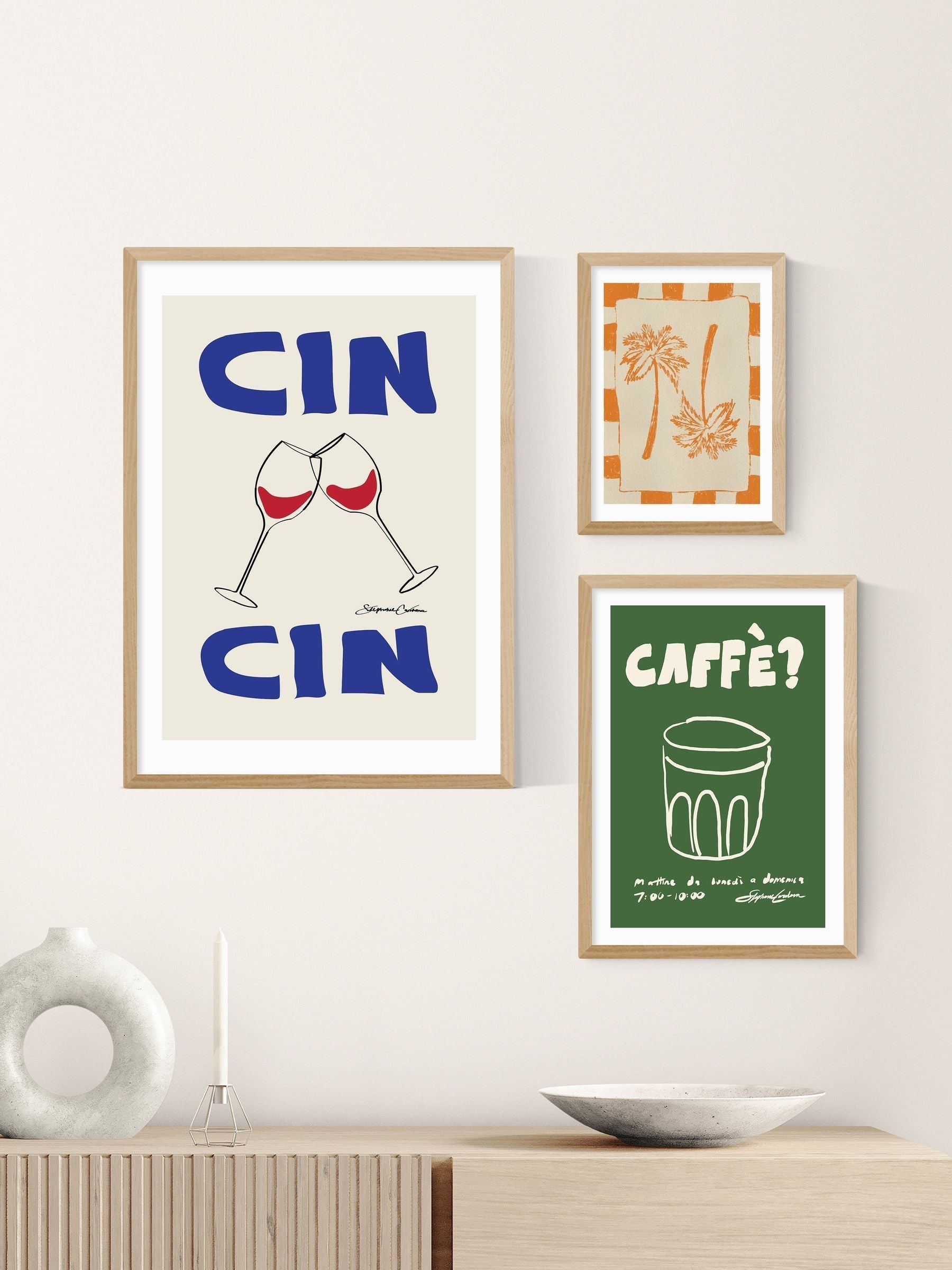 East End Prints White Cin Cin typographic wall art print by Stephie Cardona - British product