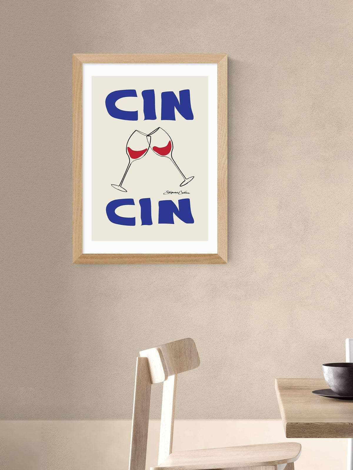East End Prints White Cin Cin typographic wall art print by Stephie Cardona - British product