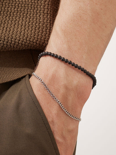 Bartlett London Herren wasserdicht matt schwarzes Onyx Duo Armband-Set 19-20,5 cm