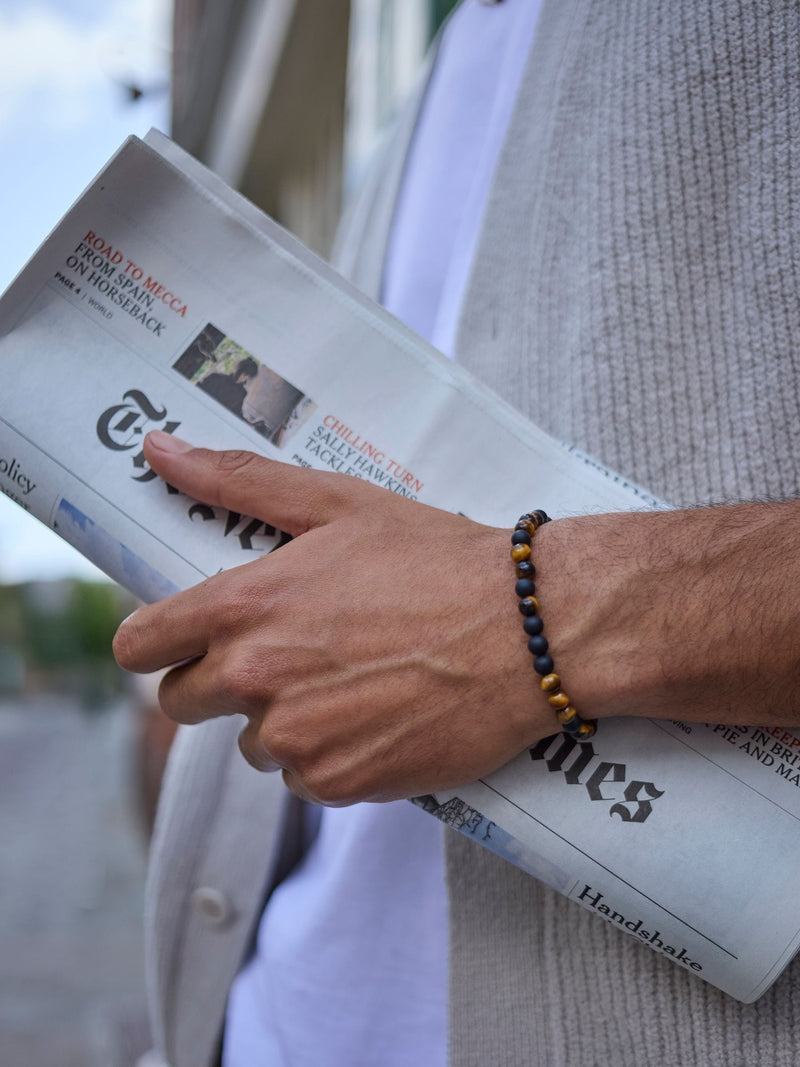 أسورة Bartlett Black Onyx Tigers Eye Stretch Bracelet بحجم 18 سم - منتج بريطاني