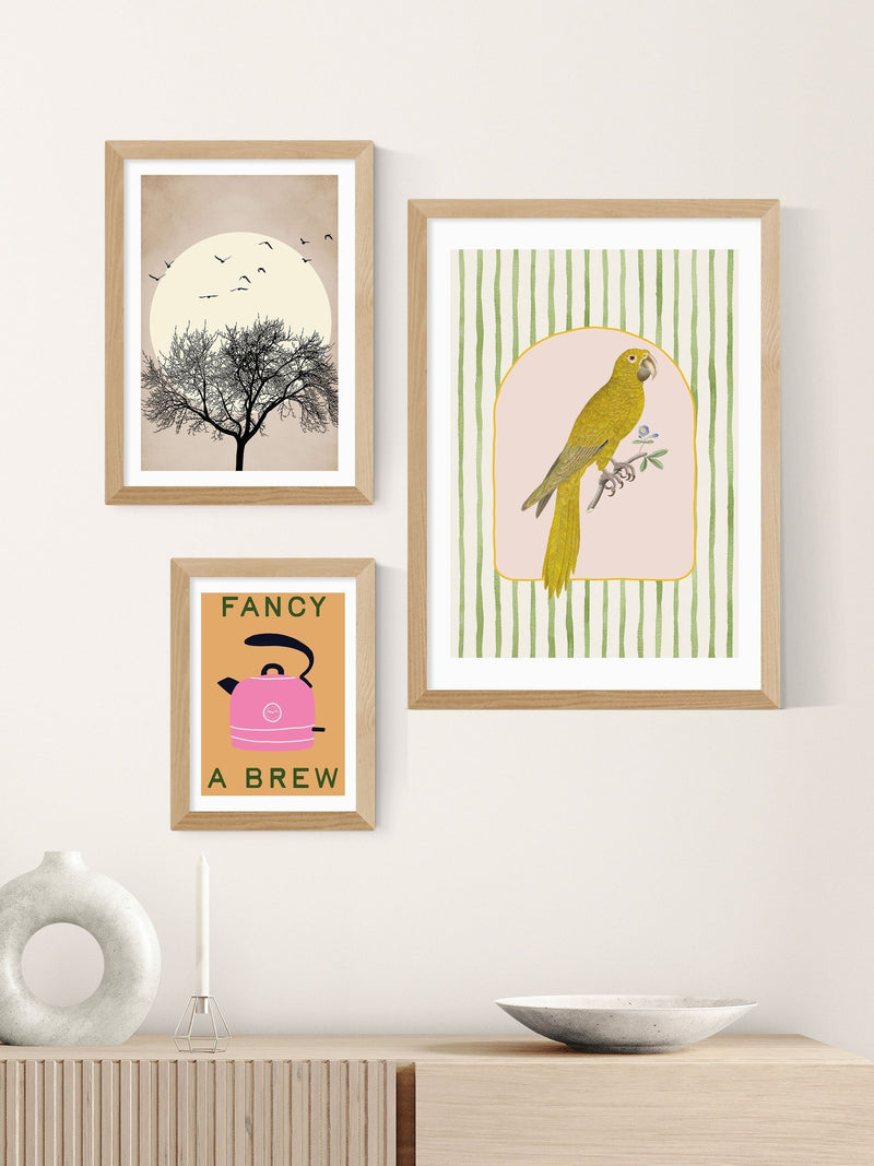 East End Prints Oak Eccentric Parrot wall art print - British product