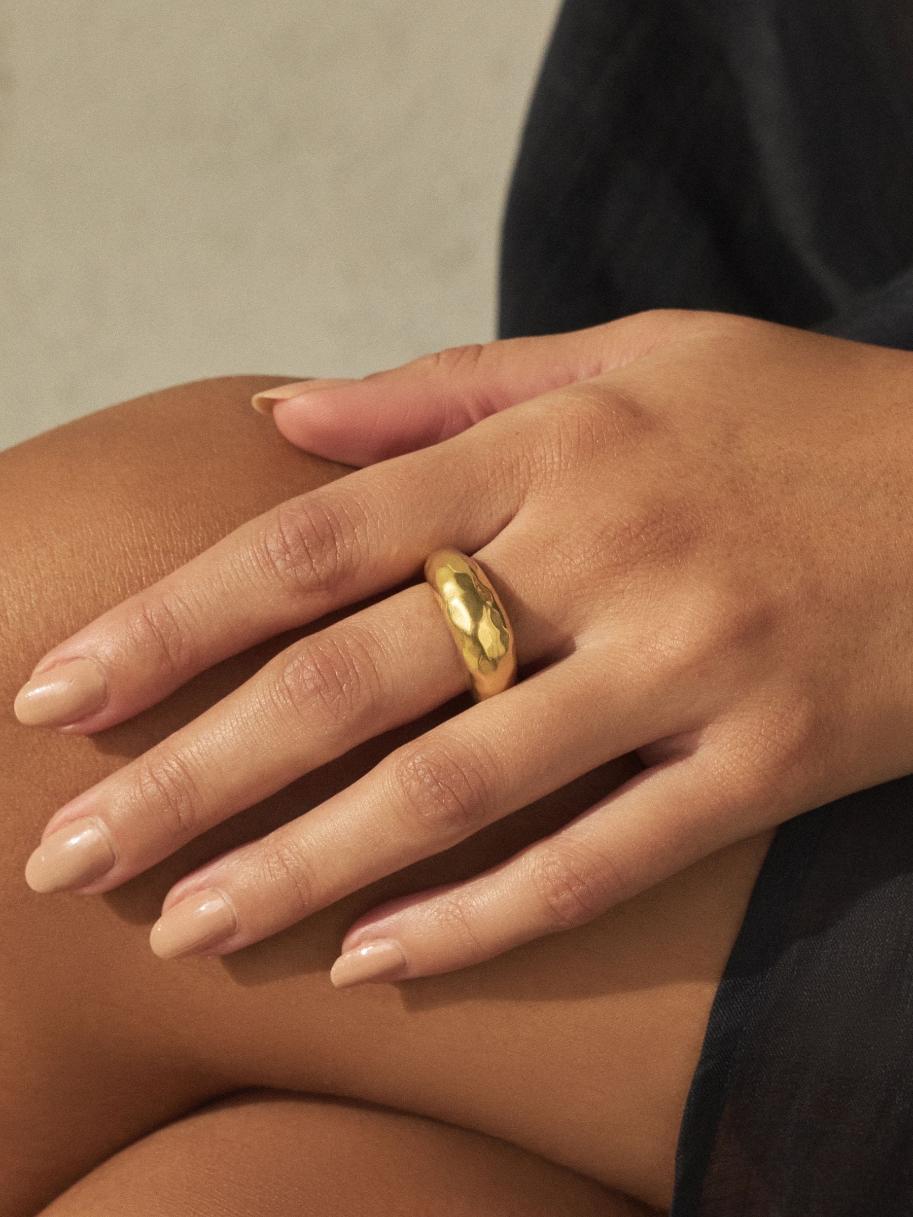 Gold tone stainless steel waterproof domed ring, imported from the UK