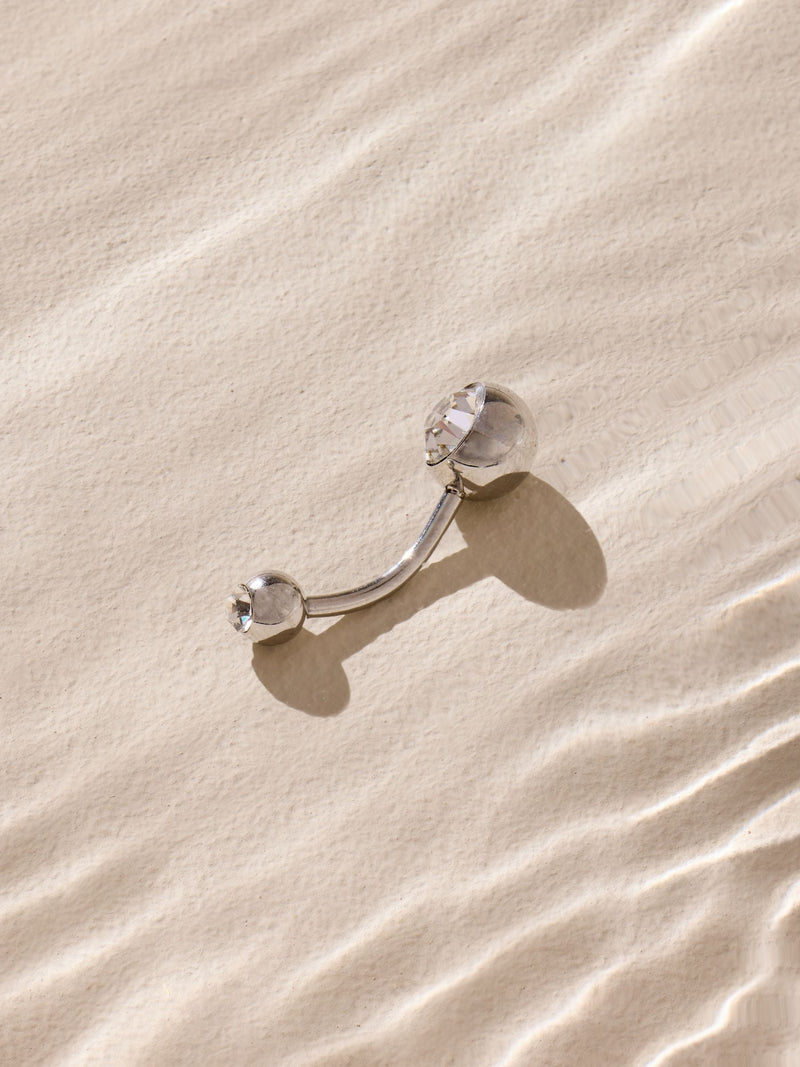 Silver tone belly bar with sparkle stainless steel, UK version