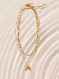 Gold tone stainless steel three-layer pendant necklace with real pearl (British brand)