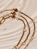 Gold tone stainless steel three-layer pendant necklace with real pearl (British brand)