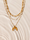 Gold tone stainless steel three-layer pendant necklace with real pearl (British brand)