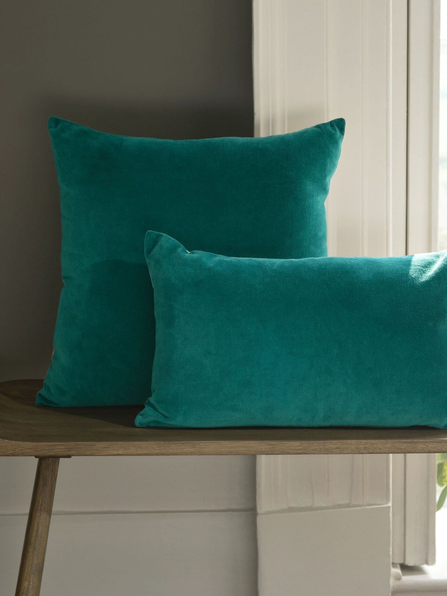Christy Peacock Jaipur Velvet Cushion 45x45cm, imported from the UK