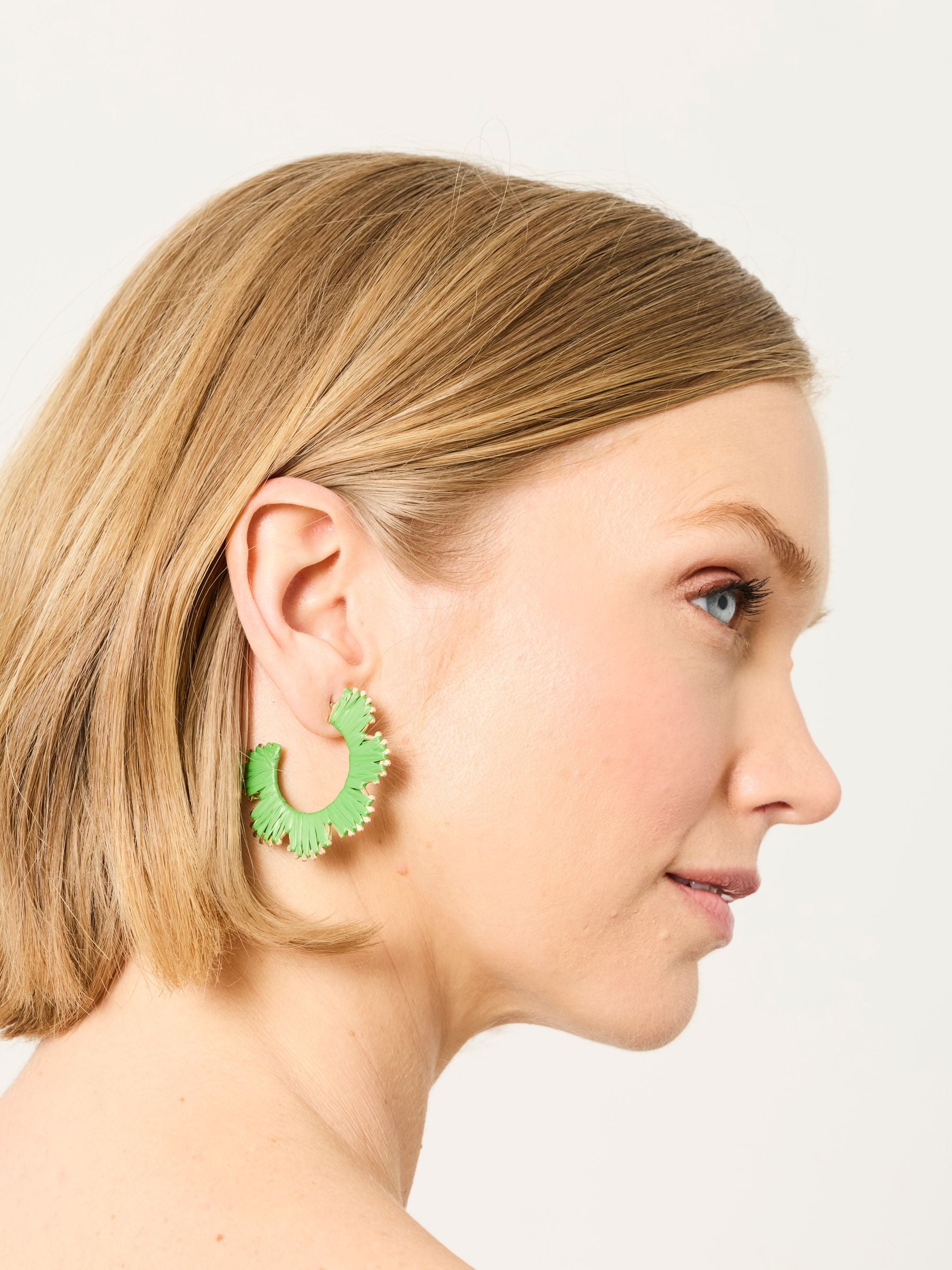 FatFace green raffia scalloped hoop earrings (British brand)