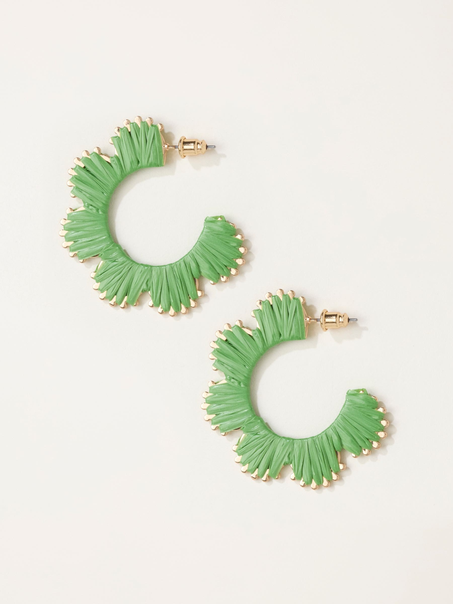 FatFace green raffia scalloped hoop earrings (British brand)