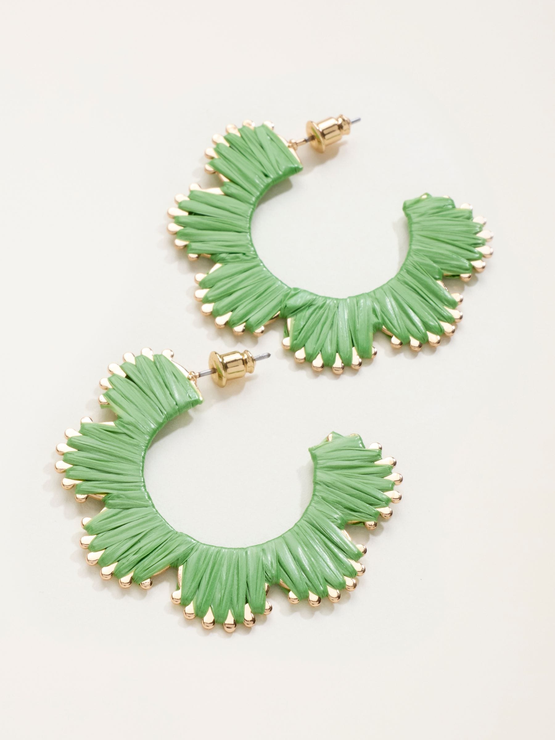 FatFace green raffia scalloped hoop earrings (British brand)