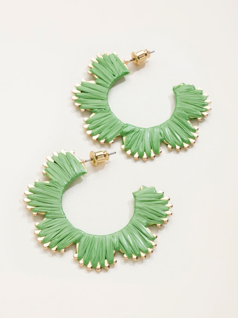 FatFace green raffia scalloped hoop earrings (British brand)