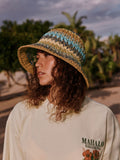 Woven bucket hat in bright blue stripe, UK version