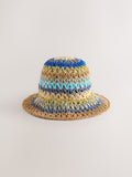 Woven bucket hat in bright blue stripe, UK version