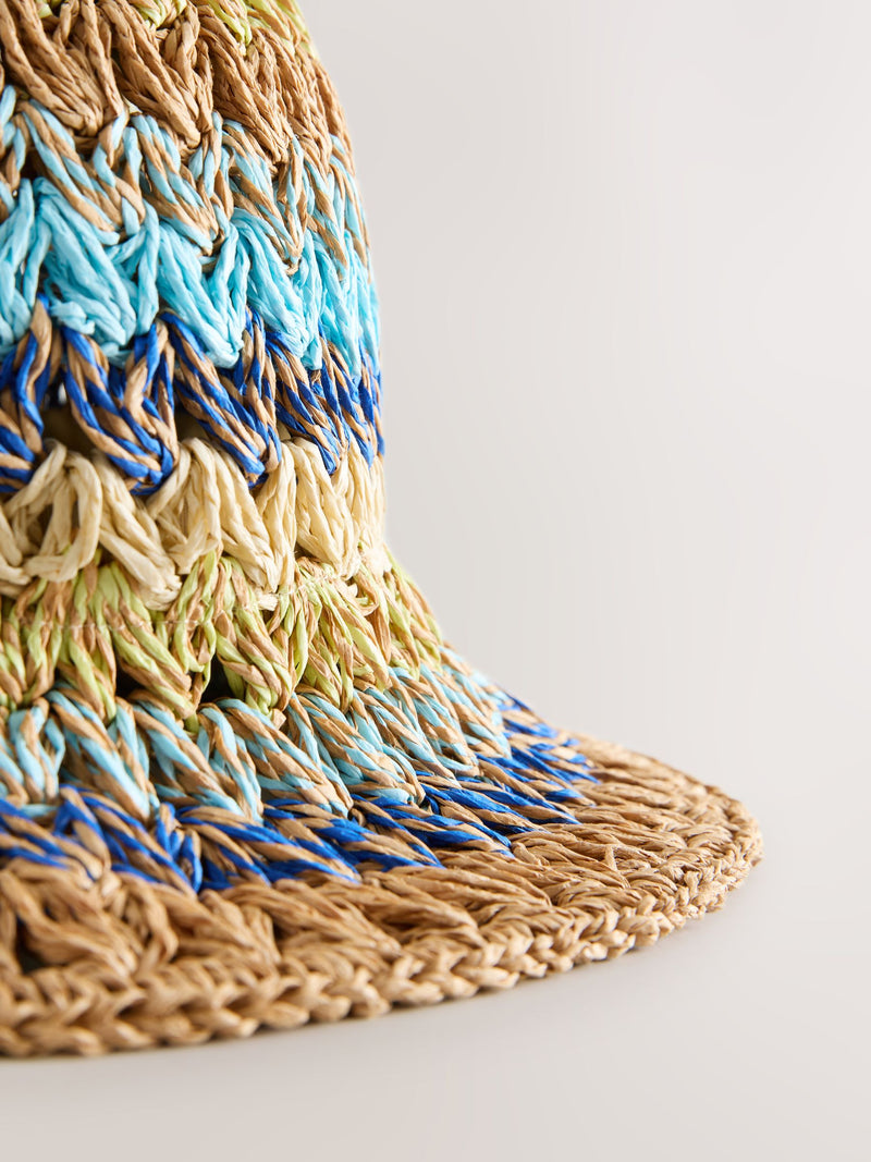 Woven bucket hat in bright blue stripe, UK version