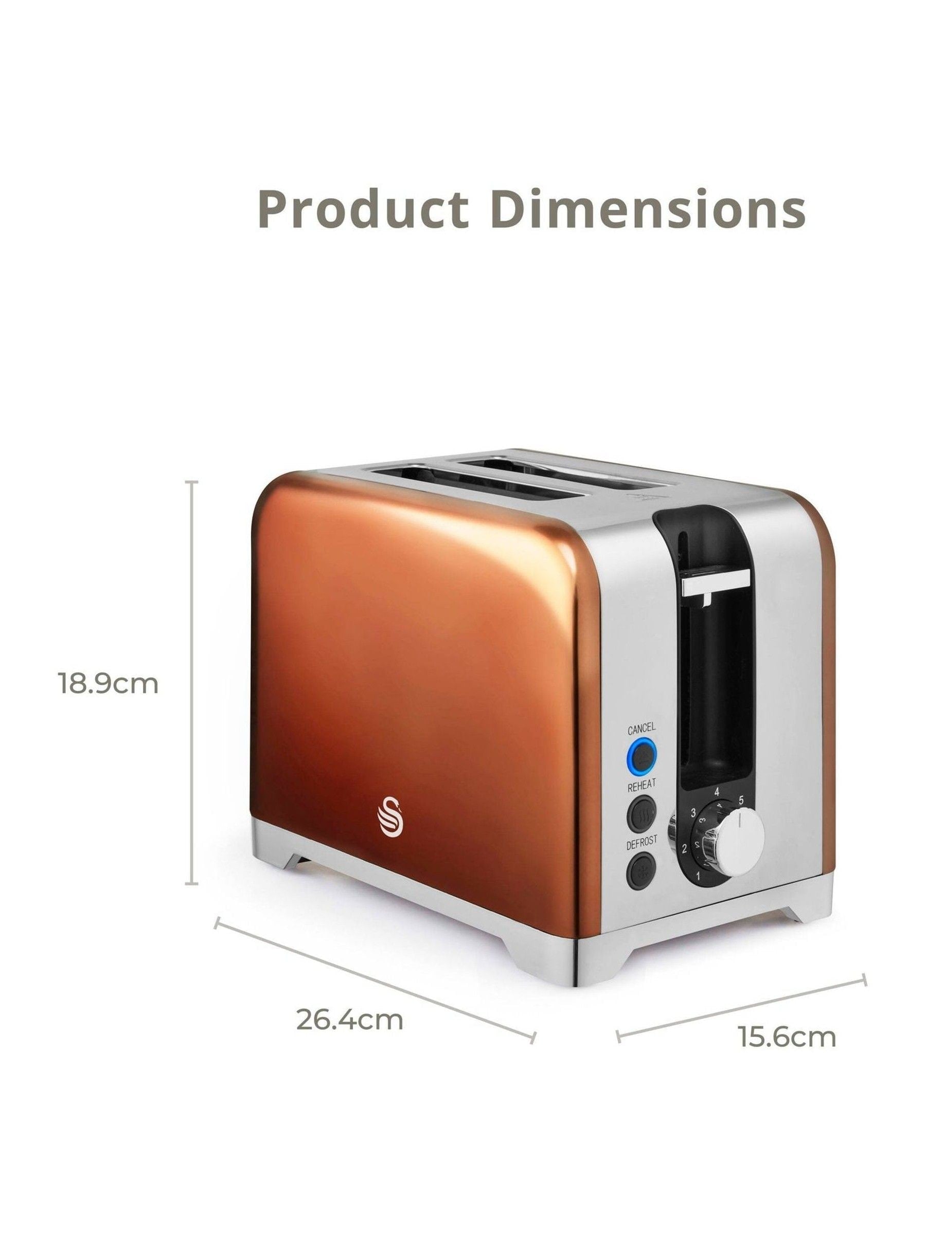 Swan Copper Solace toaster 2 slice, imported from the UK