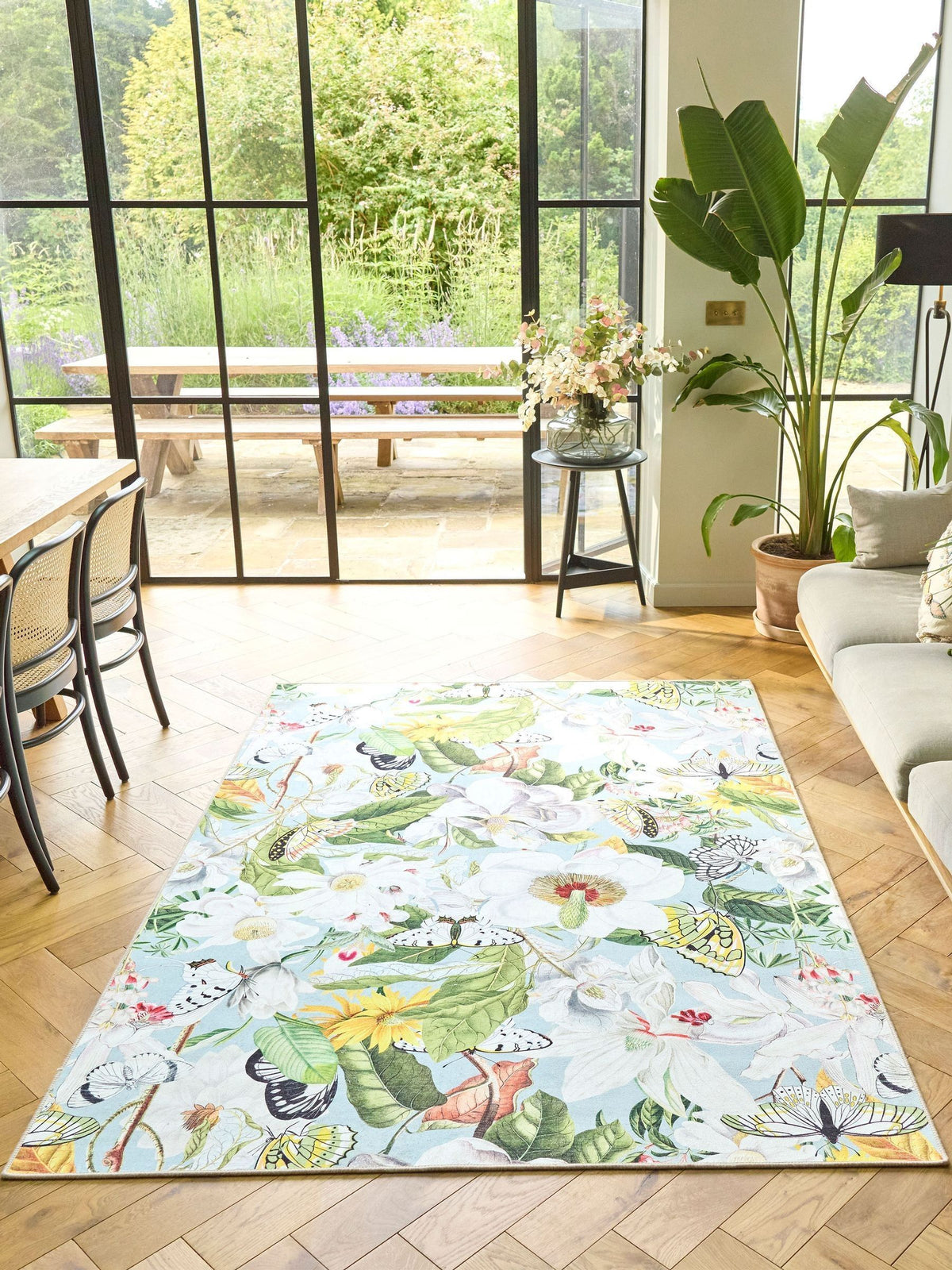 Hug Rug Butterfly Blooms rug, imported from the UK