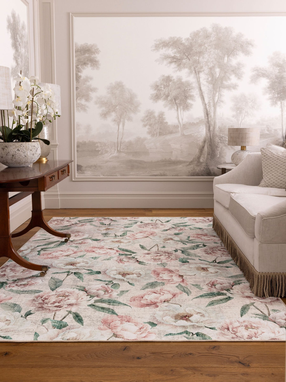Hug Rug Pink Blooming Peonies rug, imported from the UK