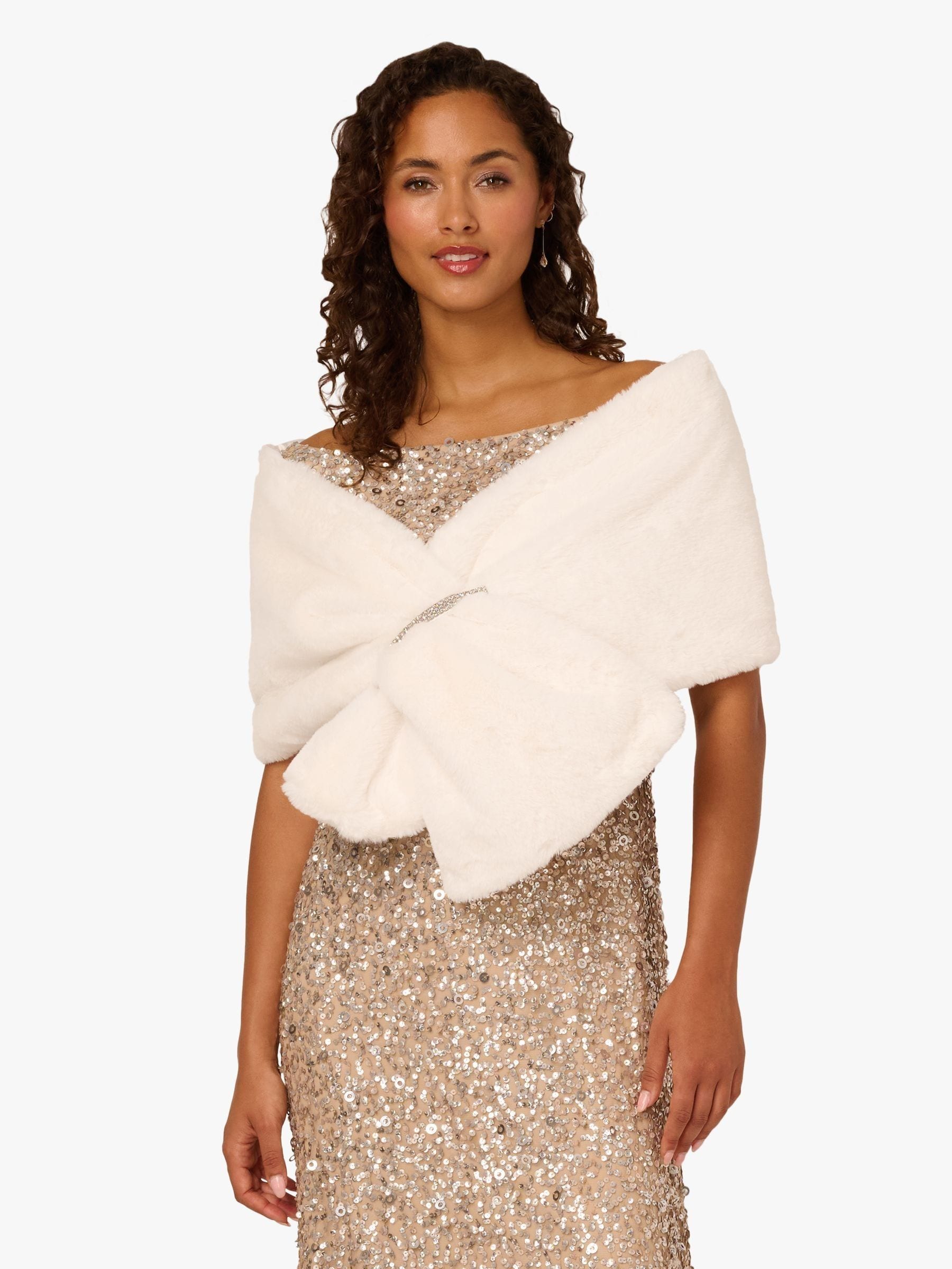 Adrianna Papell white faux fur wrap cover-up, imported from the UK