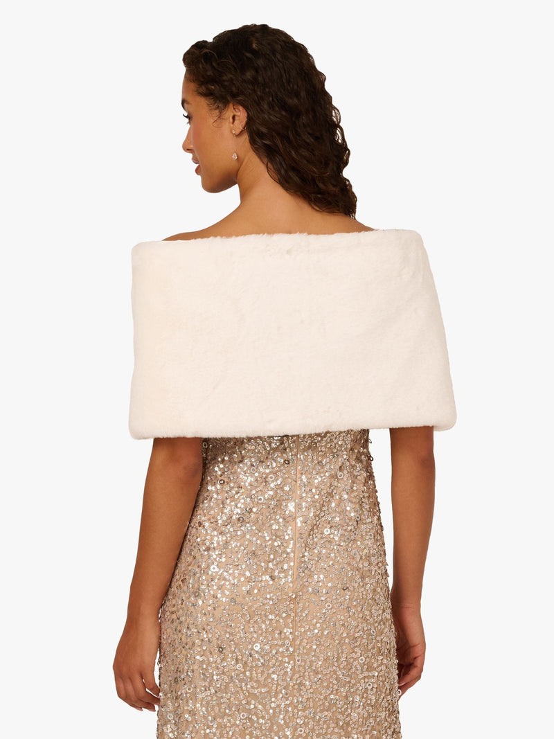 Adrianna Papell white faux fur wrap cover-up, imported from the UK