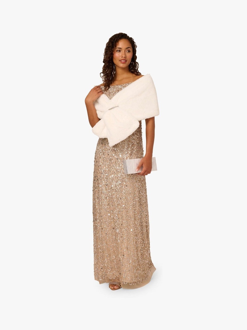 Adrianna Papell white faux fur wrap cover-up, imported from the UK