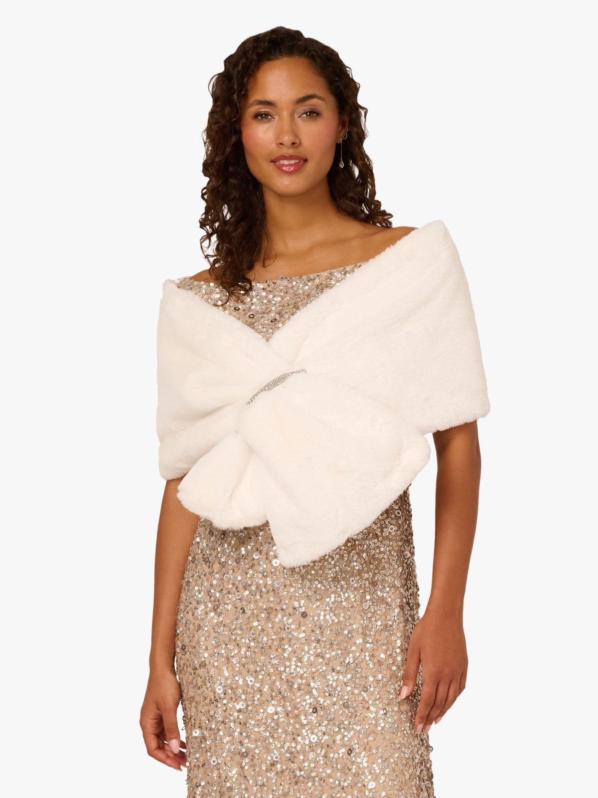 Adrianna Papell white faux fur wrap cover-up, imported from the UK