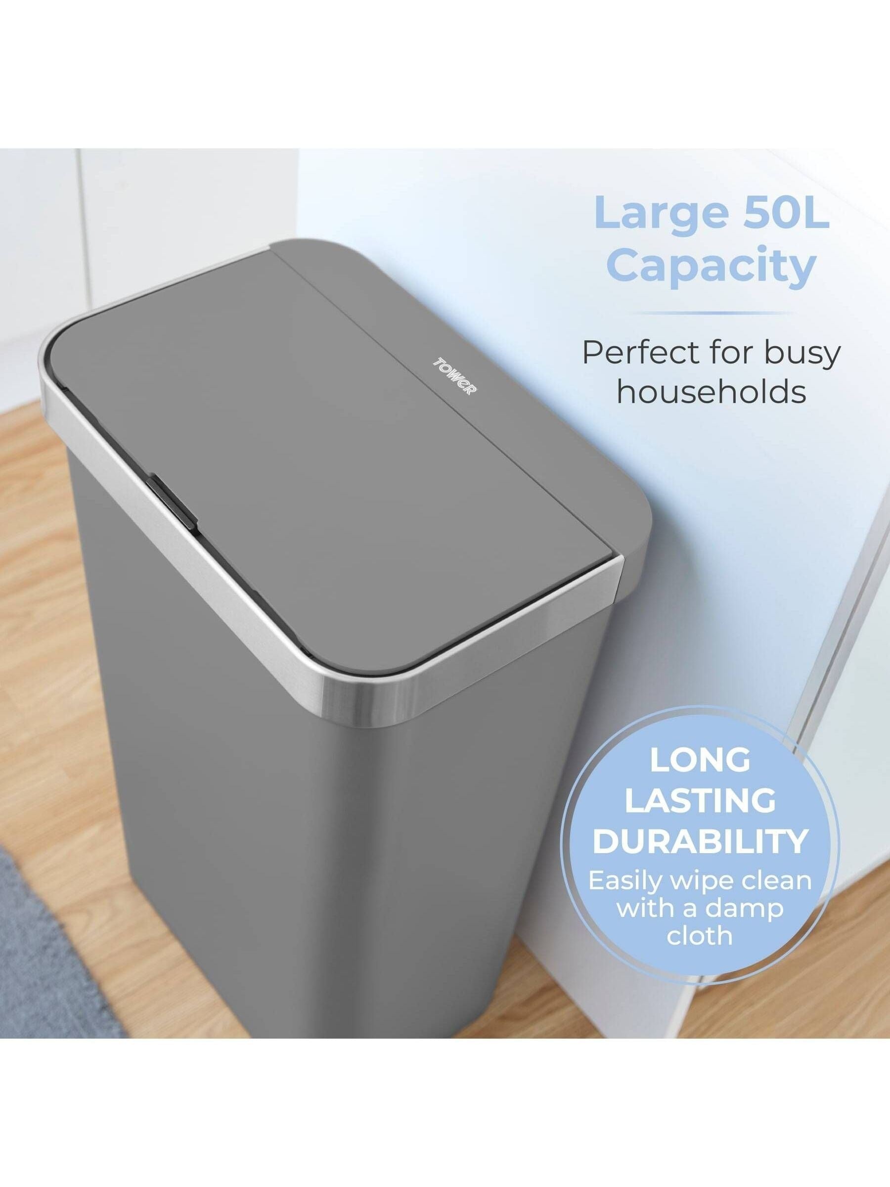 Tower Black Rectangular Sensor Bin 50L - British product