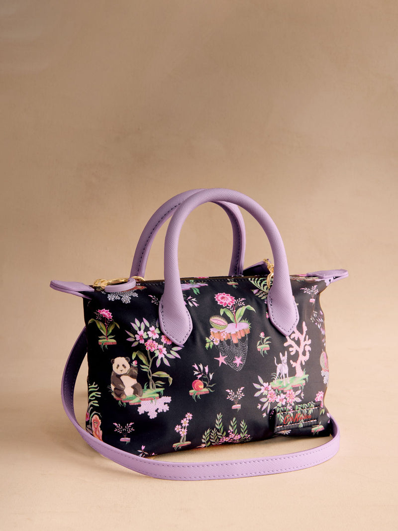 Cath Kidston black floral mini tote cross-body bag (British brand)