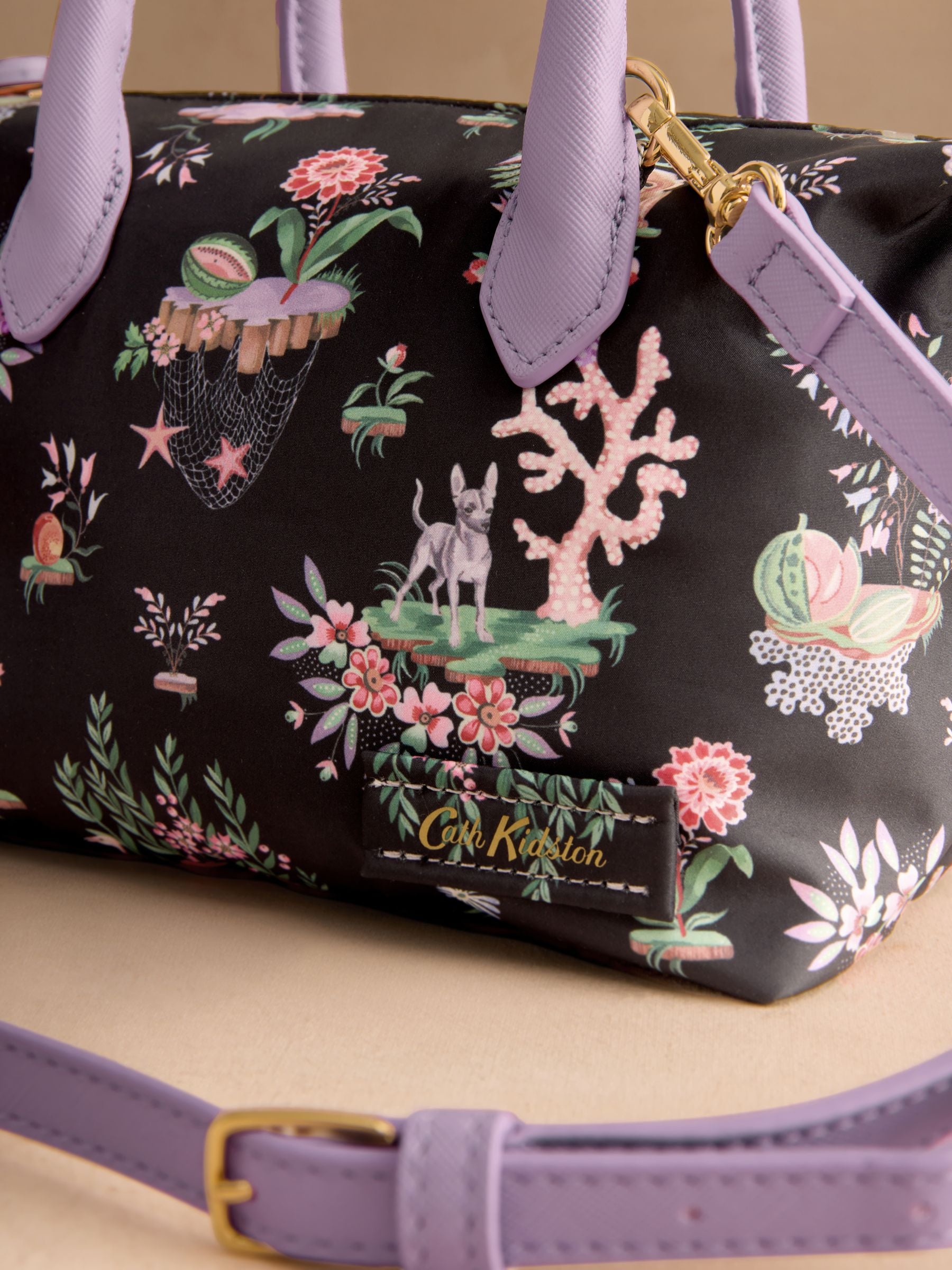 Cath Kidston black floral mini tote cross-body bag (British brand)