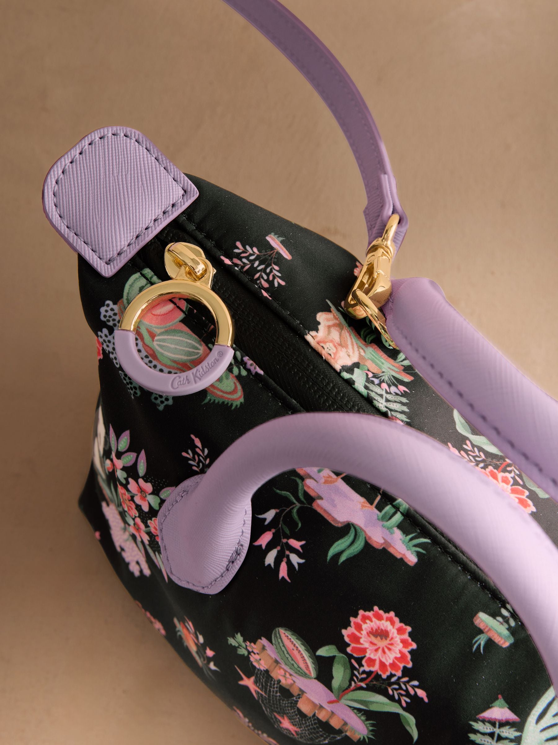 Cath Kidston black floral mini tote cross-body bag (British brand)