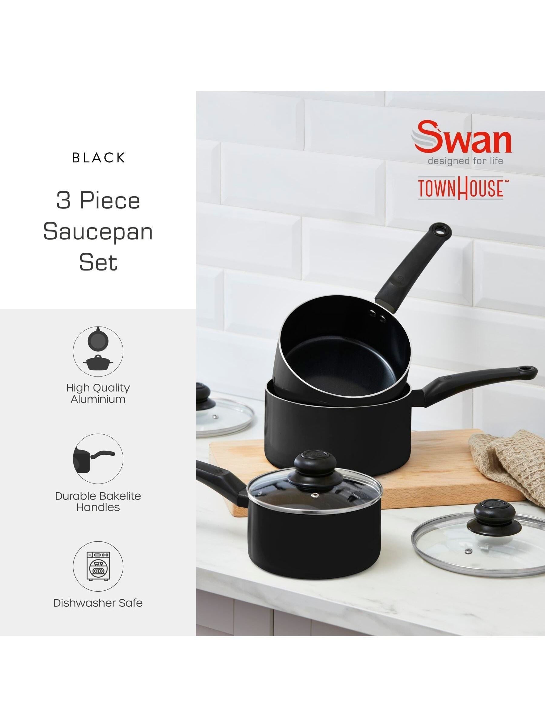 Swan Black Townhouse 3 Piece Saucepan Set