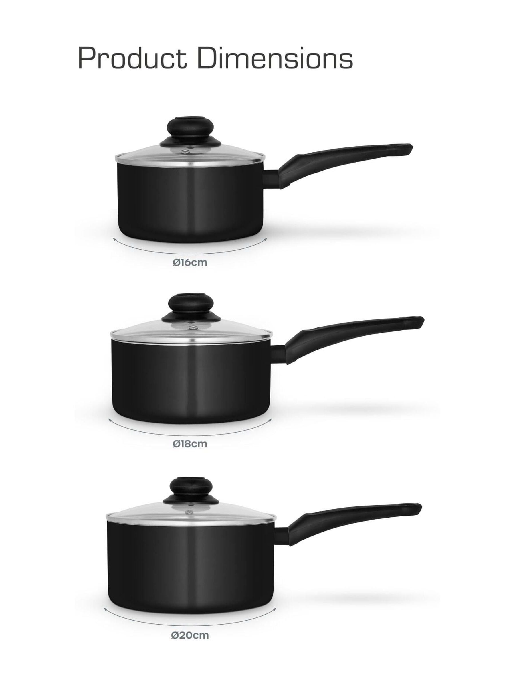 Swan Black Townhouse 3 Piece Saucepan Set