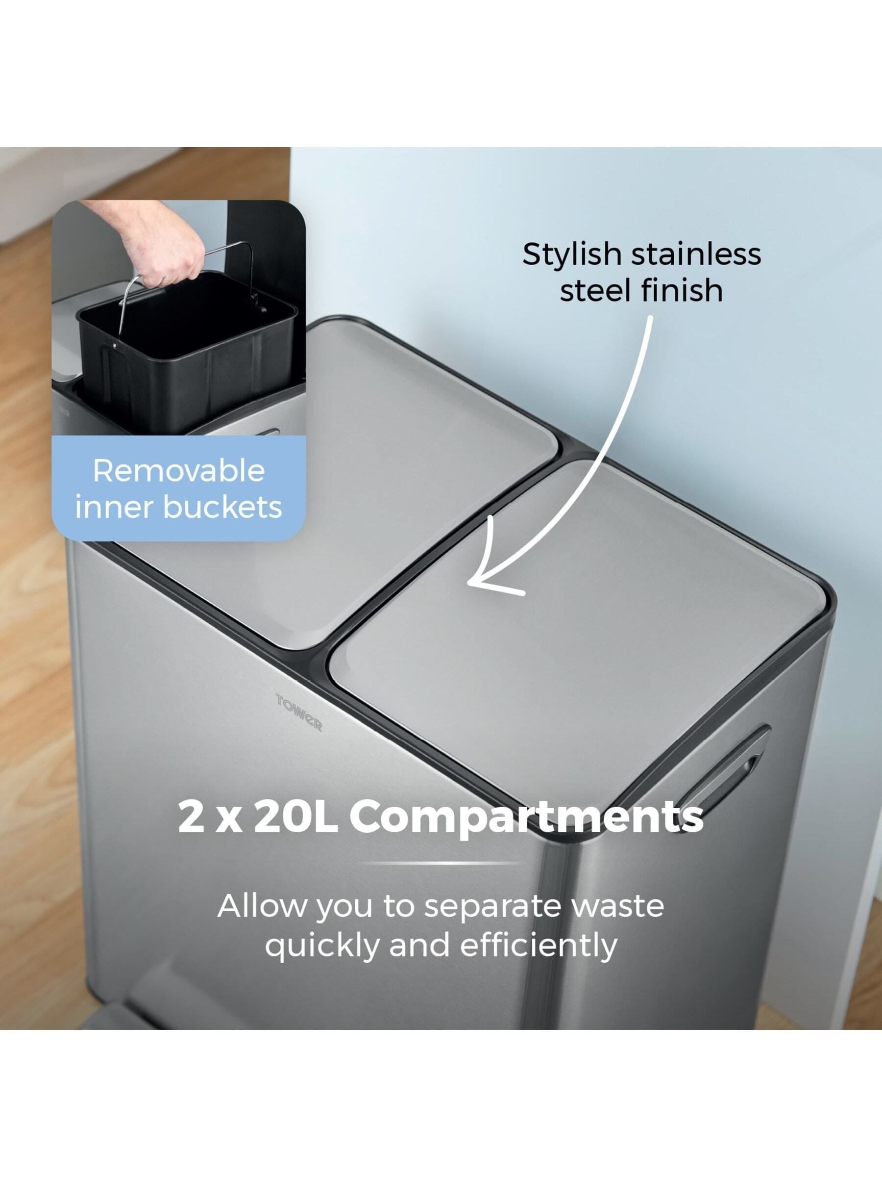 Tower Stainless Steel 40L Pedal Bin 2 x 20L
