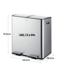 Tower Stainless Steel 40L Pedal Bin 2 x 20L