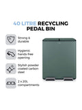 Tower Forest Green 40L Pedal Bin 2 x 20L