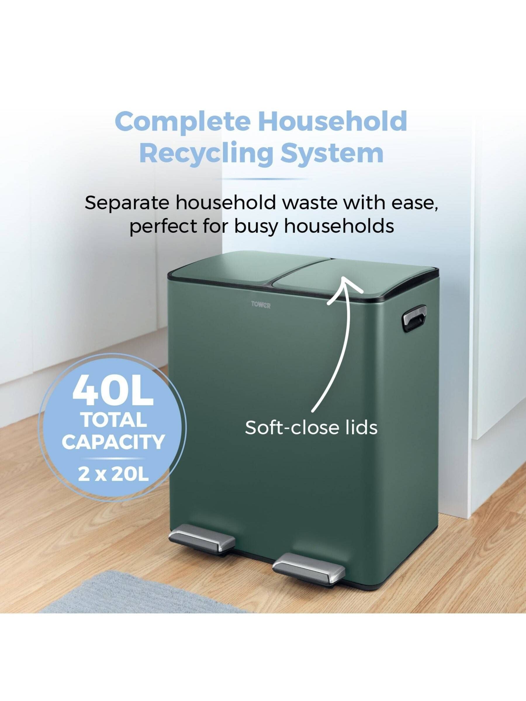 Tower Forest Green 40L Pedal Bin 2 x 20L
